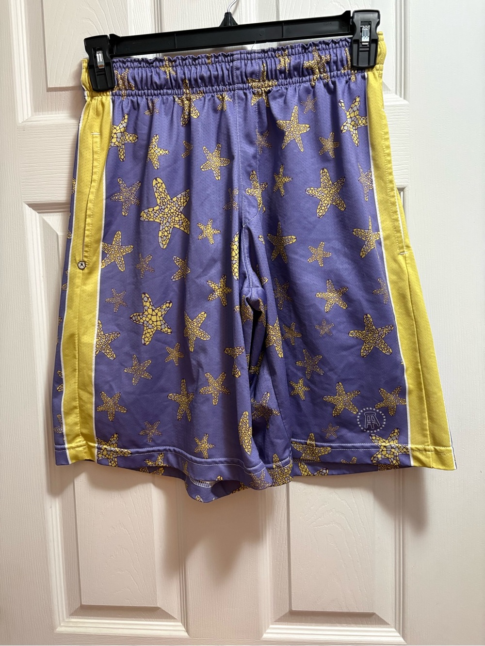 Men's Athletic Shorts - Purple with Yellow Starfish Print